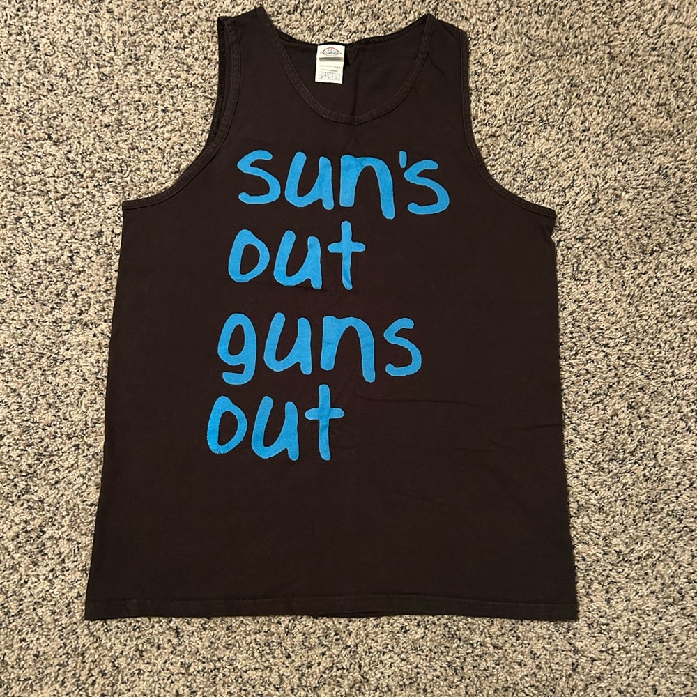 Sun's Out Guns Out Men’s Black Tank Top- Size Medium